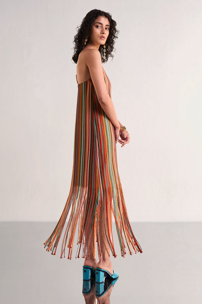 HALTER NECK FRINGE KNIT DRESS dash and dot