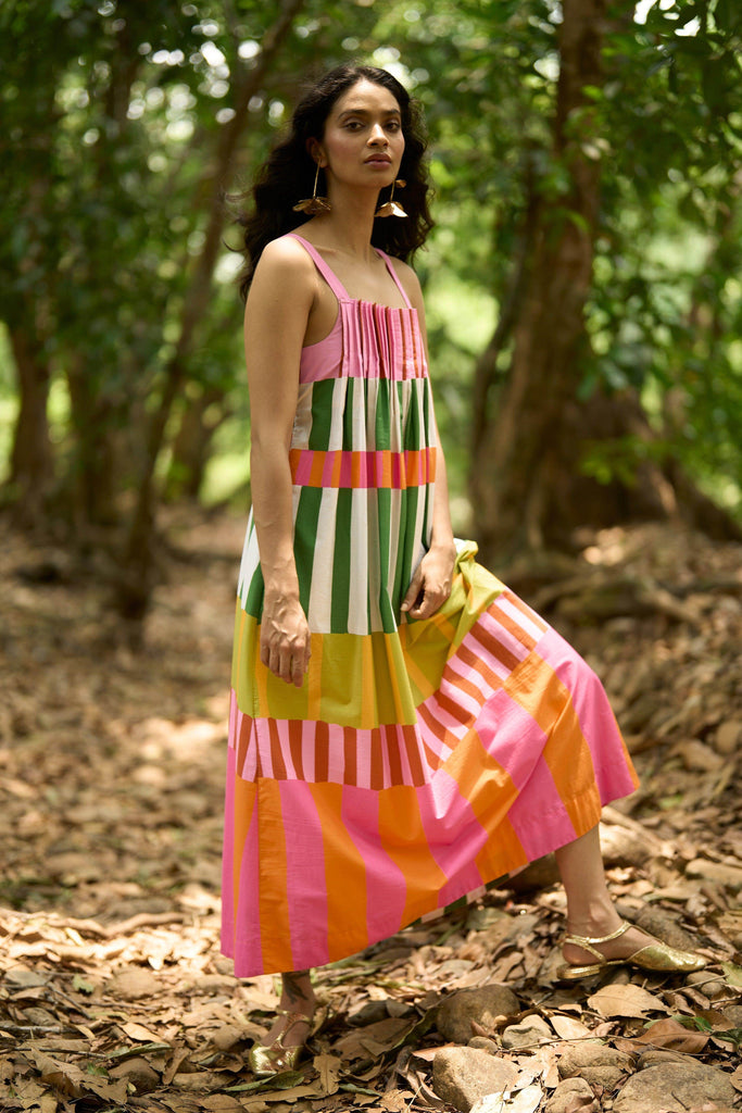 MULTI-STRIPE POPLIN MIDI - dash and dot dash and dot