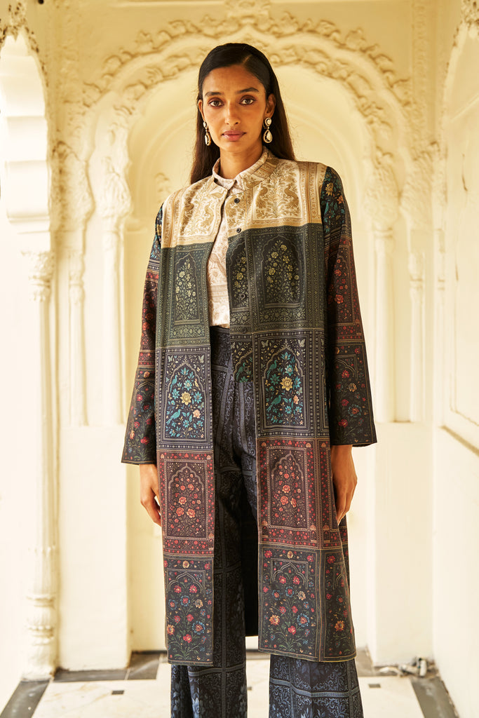 MUGHAL PRINT LONGLINE JACKET dash and dot