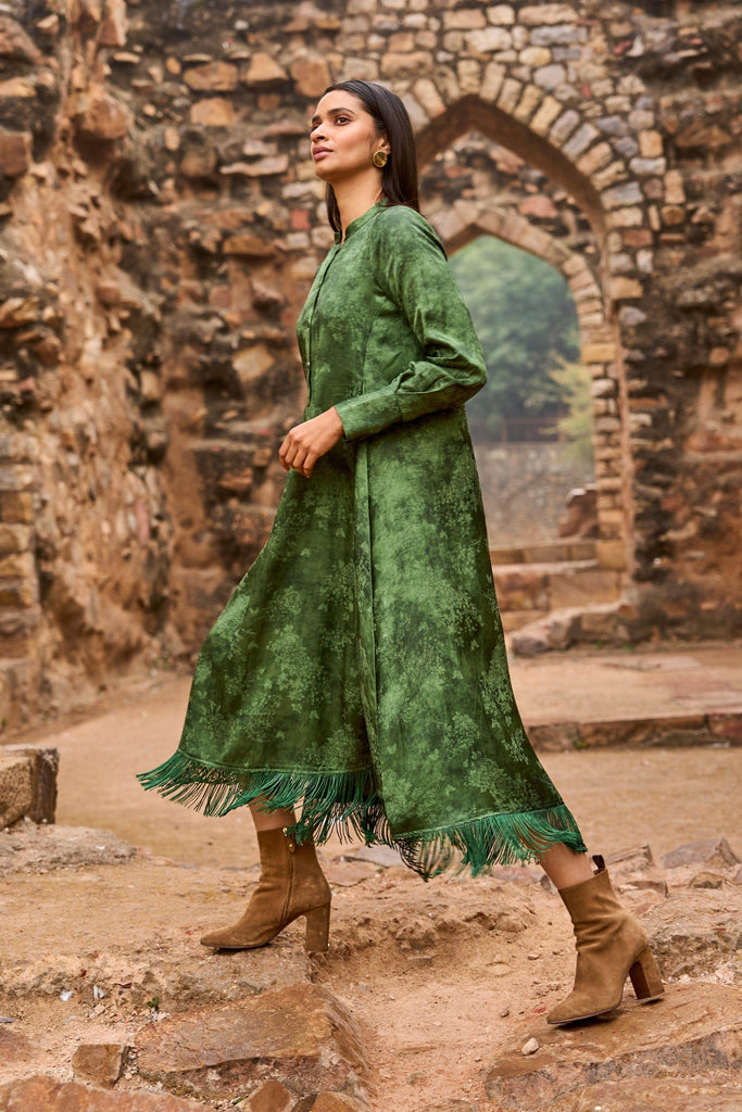 JACQUARD FRINGE MIDI SHIRT DRESS - dash and dot dash and dot