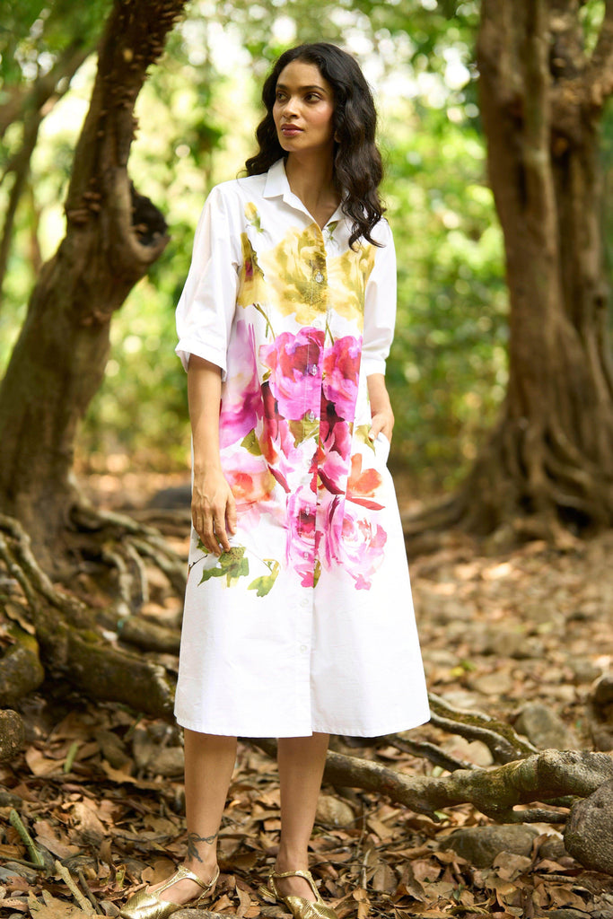 WATERCOLOUR FLORAL SHIRT DRESS - dash and dot dash and dot