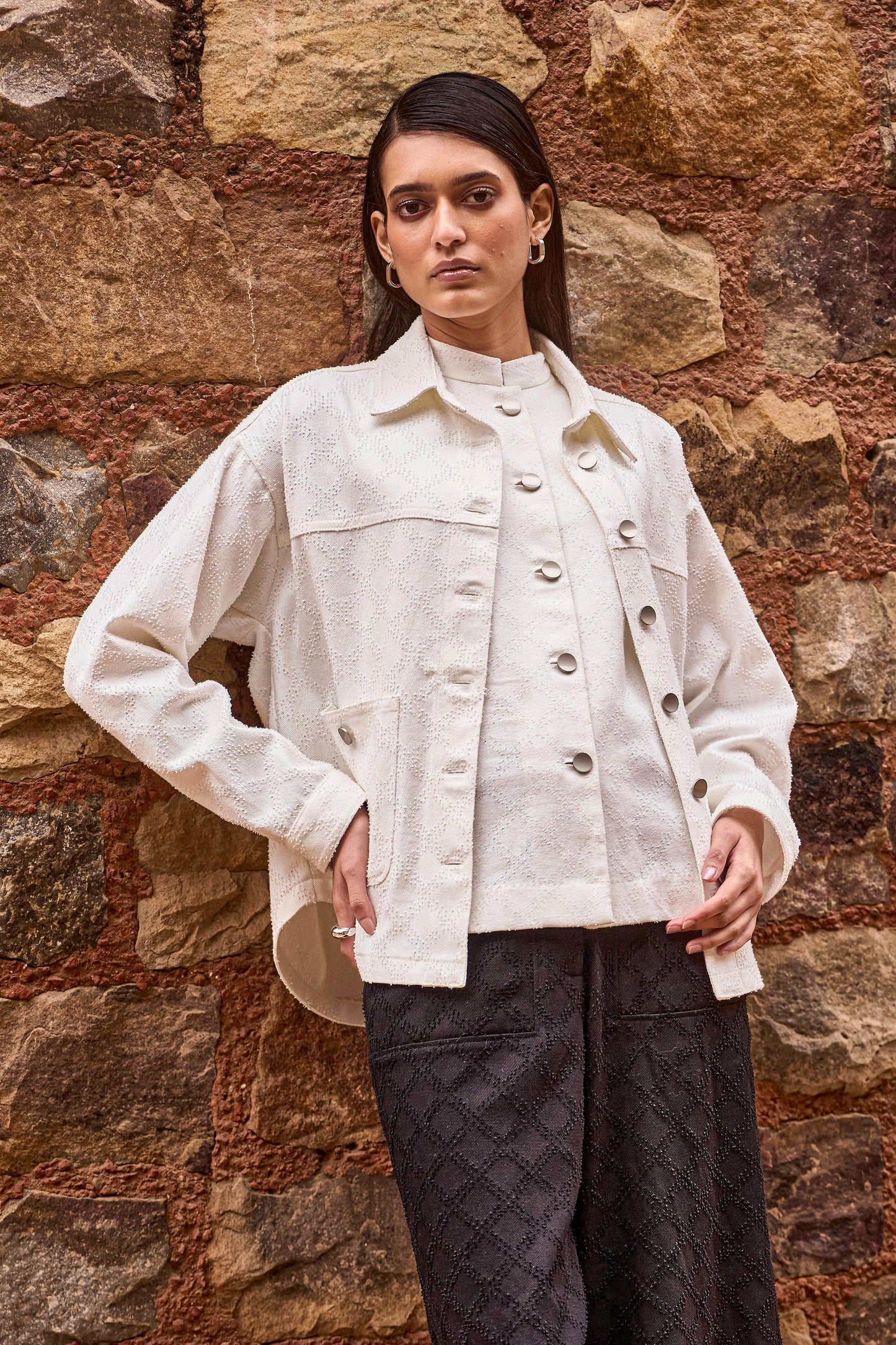 TEXTURED DENIM SHACKET AND PANT - dash and dot