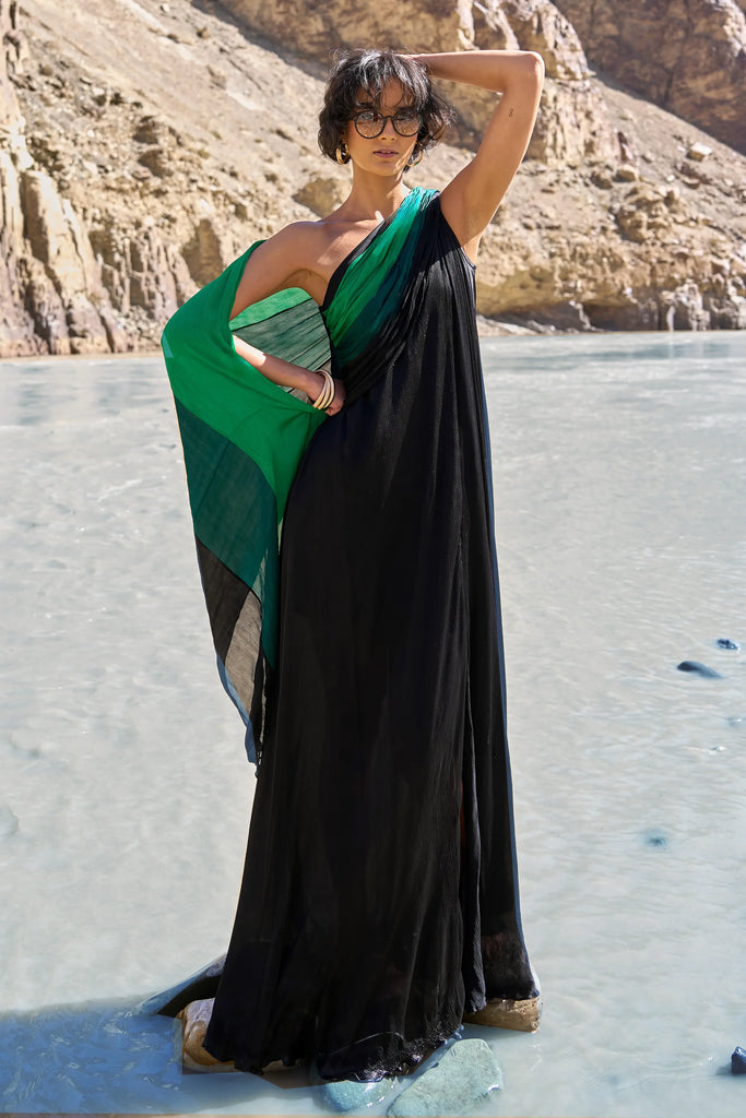 OMBRÉ DRAPED SARI GOWN dash and dot