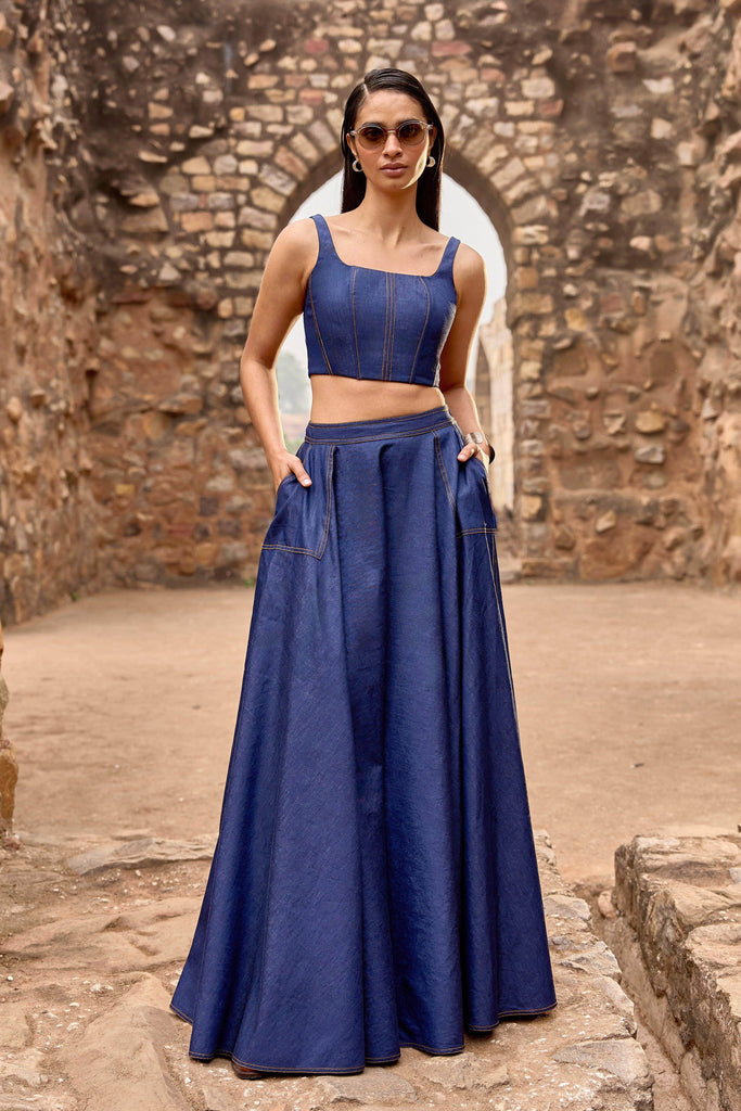 DENIM CORSET AND MAXI SKIRT SET - dash and dot dash and dot