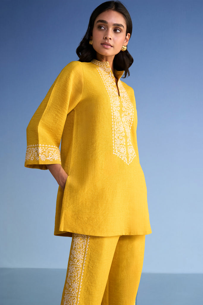 EMBROIDERED LINEN-TEXTURED PANT dash and dot