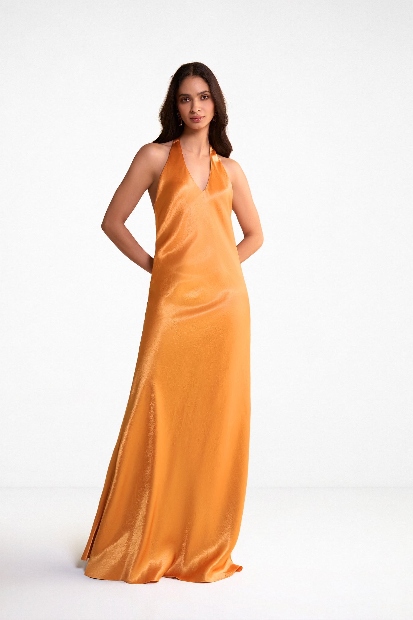 BACK KNOT HALTER SATIN GOWN