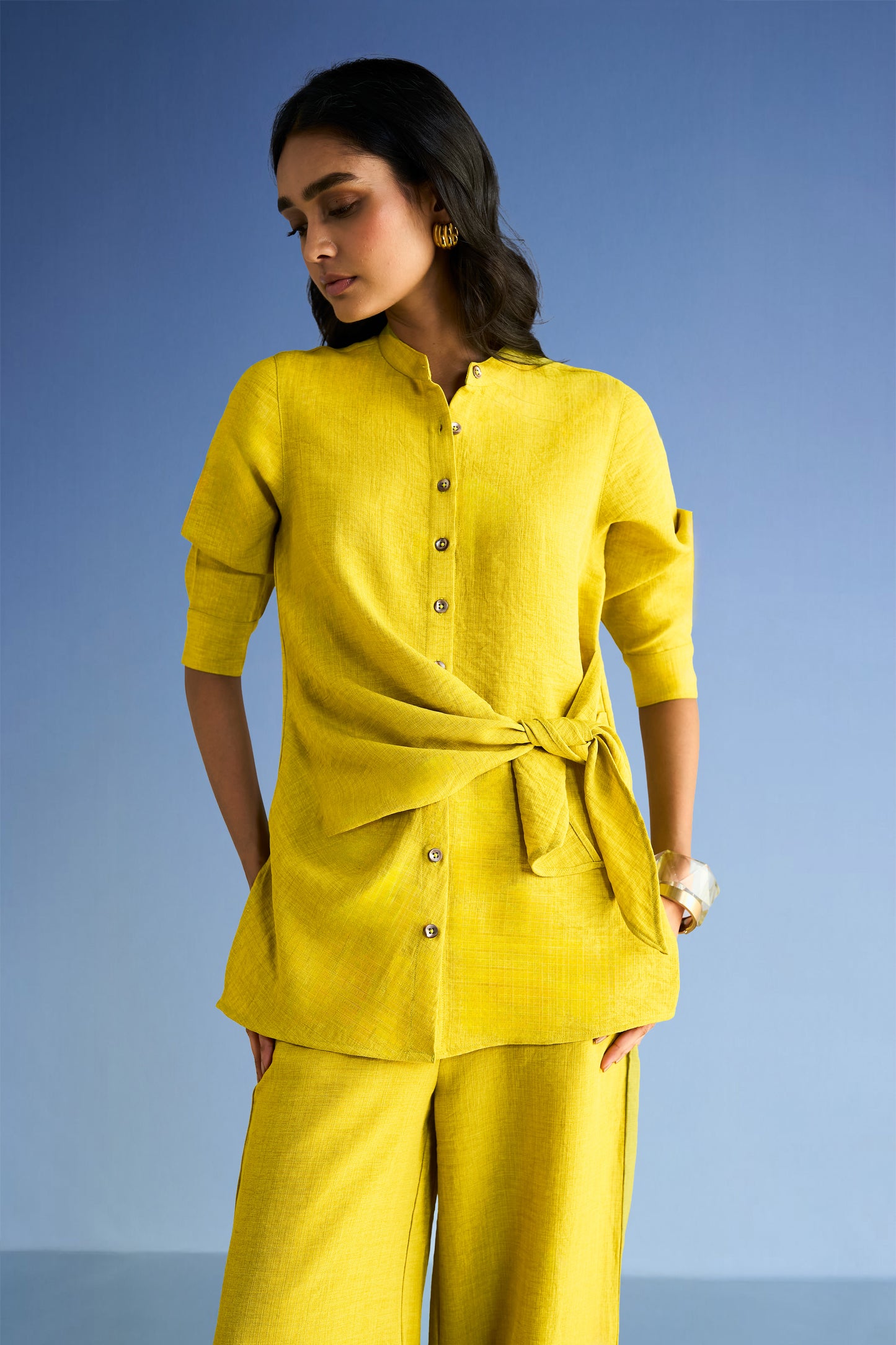 LINEN-TEXTURED SIDE-TIE TOP