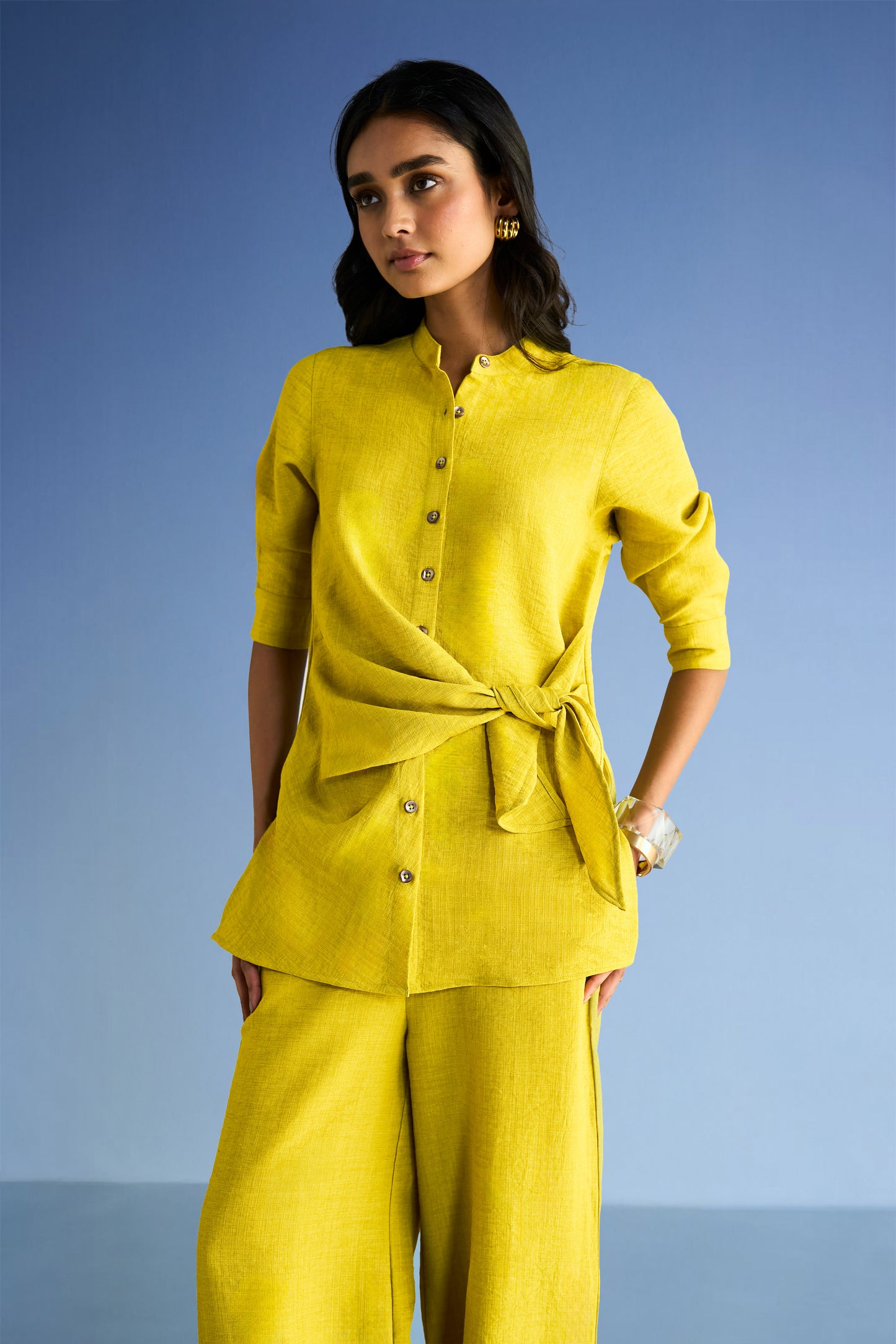 PLEATED LINEN-TEXTURED PANT