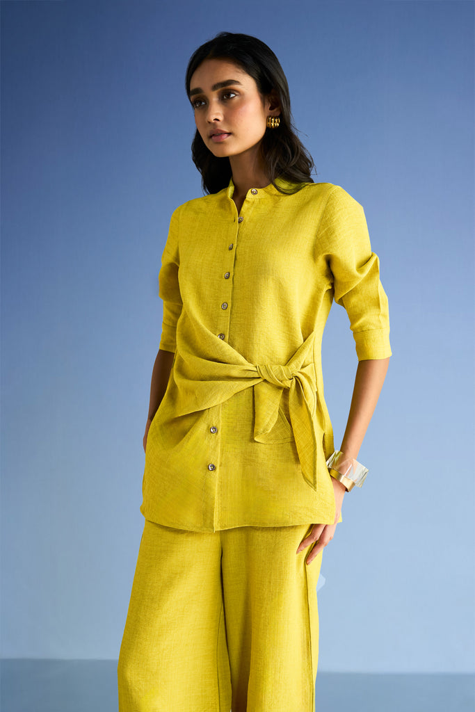 LINEN-TEXTURED SIDE-TIE TOP dash and dot