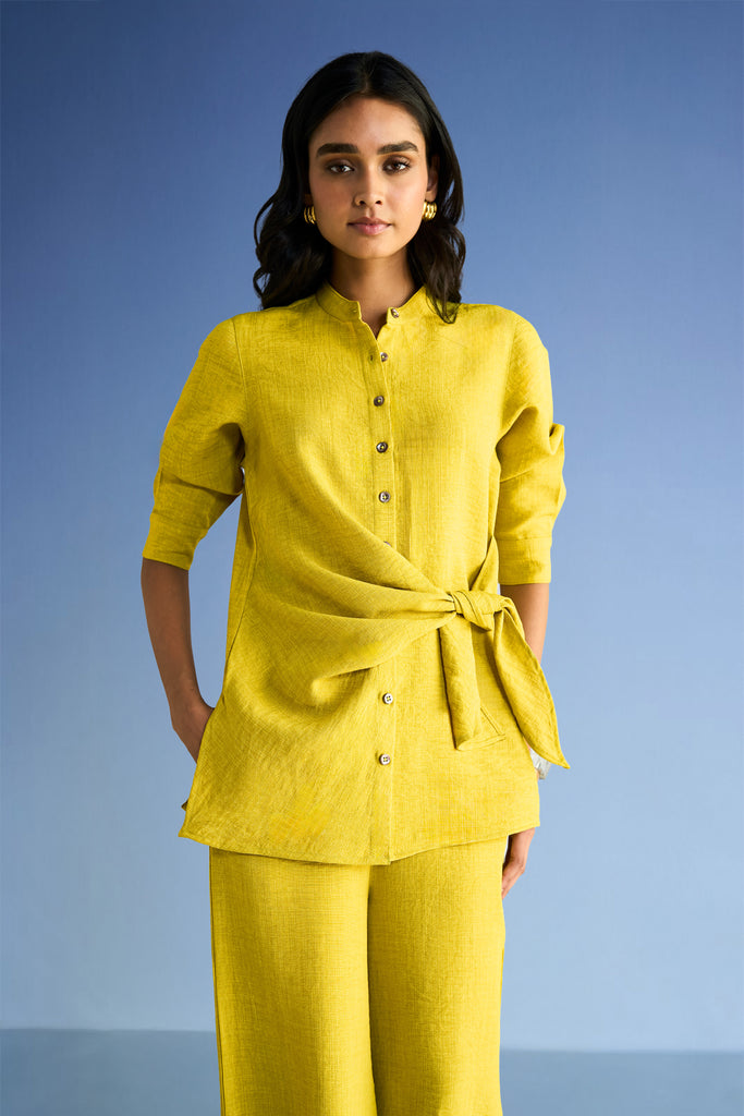 PLEATED LINEN-TEXTURED PANT dash and dot