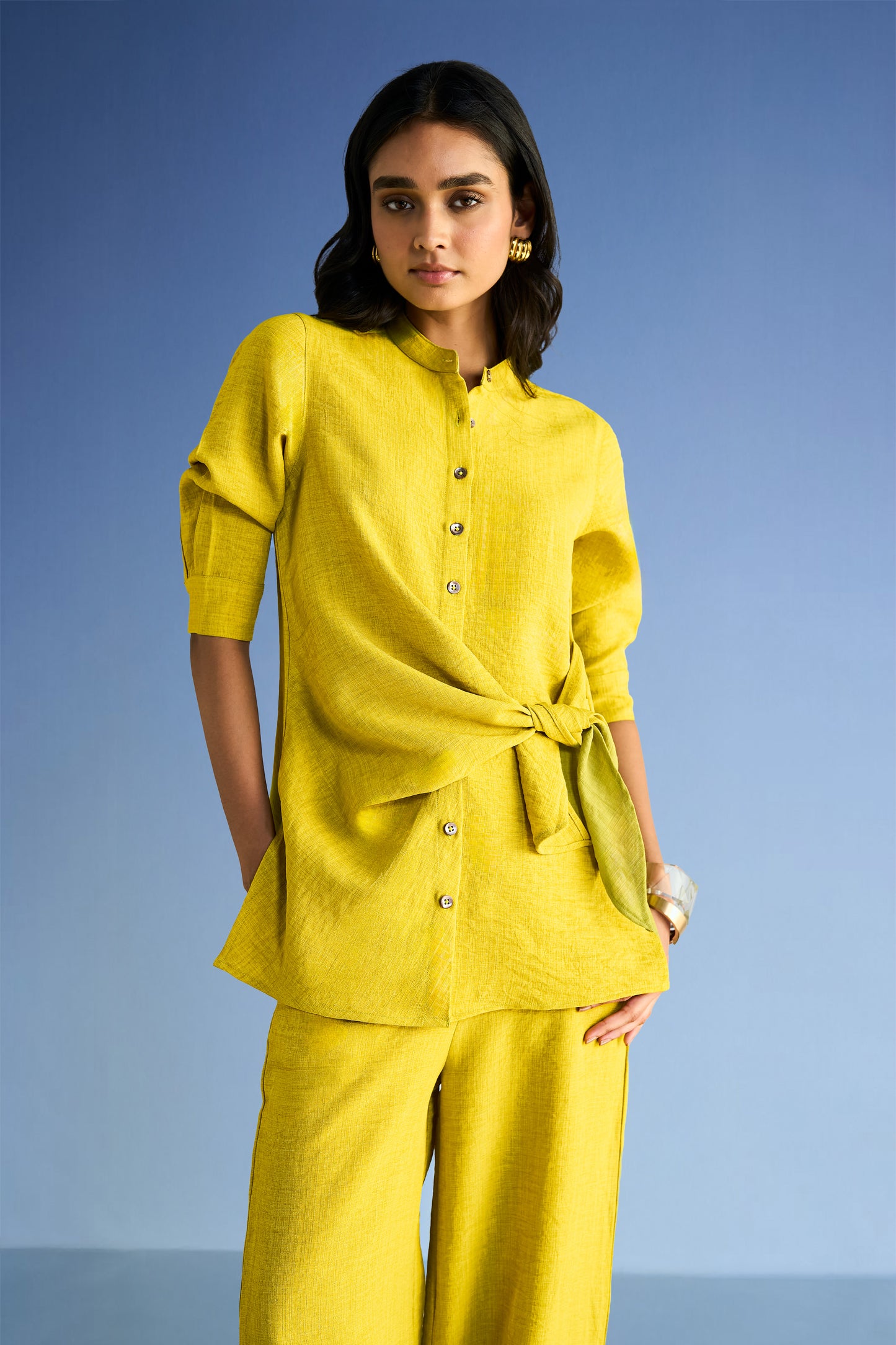 LINEN-TEXTURED SIDE-TIE TOP