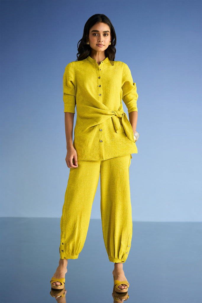 PLEATED LINEN-TEXTURED PANT dash and dot