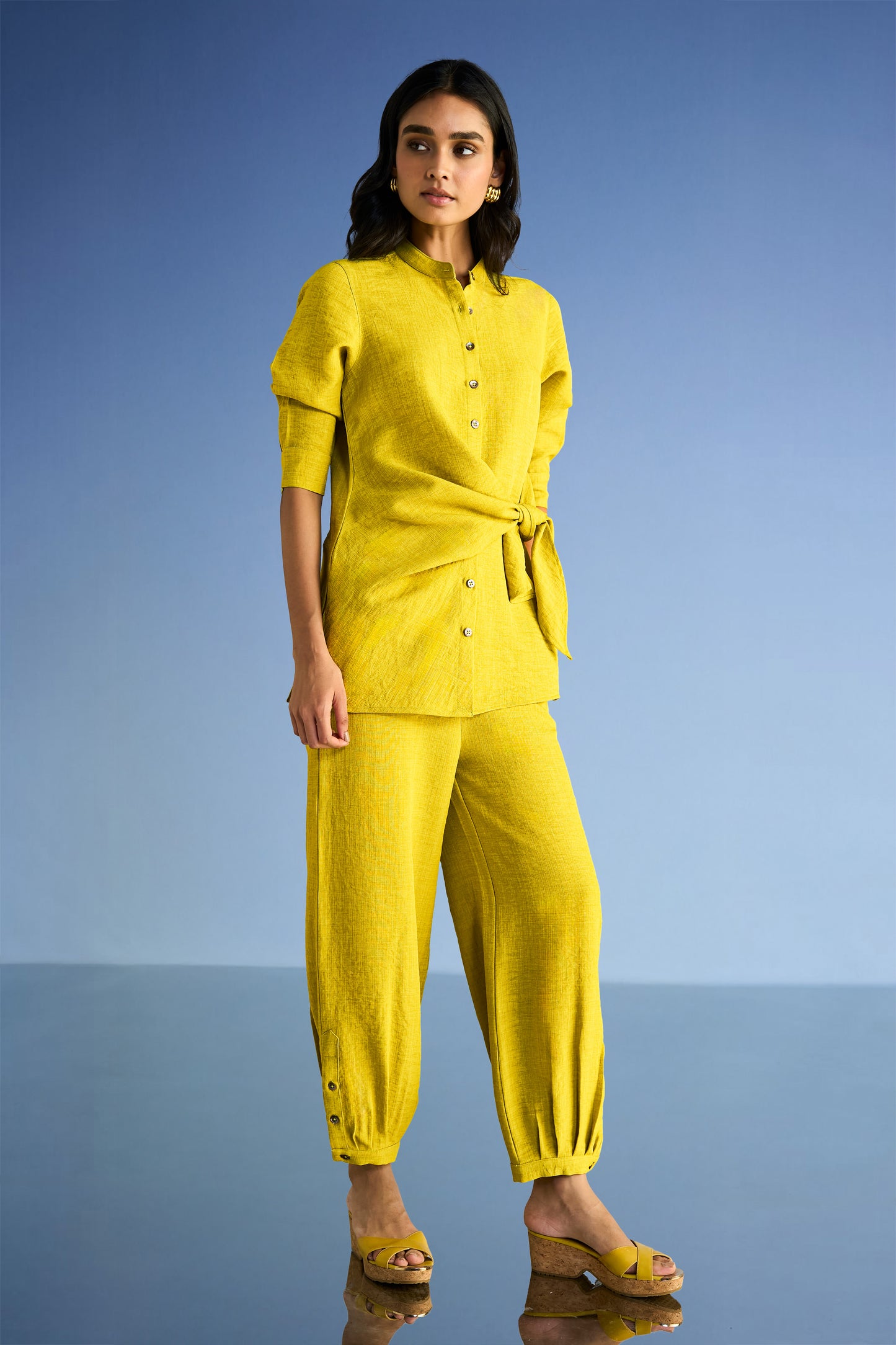LINEN-TEXTURED SIDE-TIE TOP