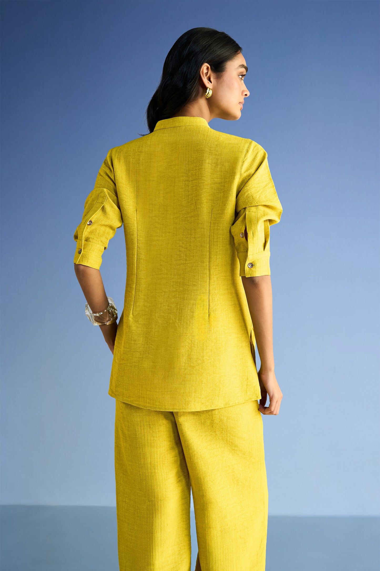 PLEATED LINEN-TEXTURED PANT