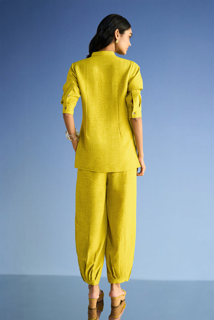 PLEATED LINEN-TEXTURED PANT dash and dot
