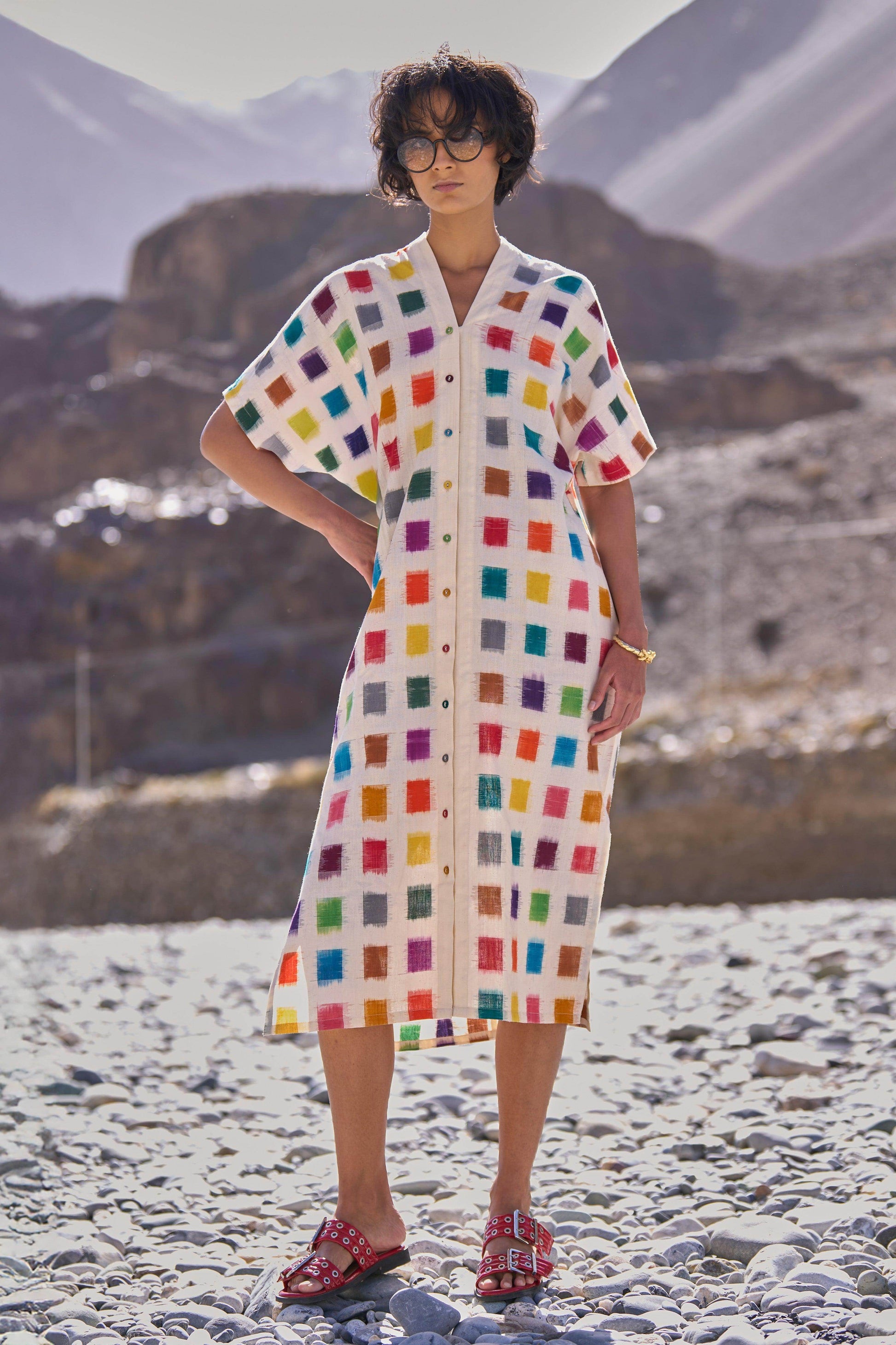 MULTICOLOUR IKAT SHIRT DRESS - dash and dot