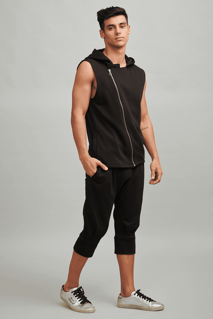 SLEEVELESS CROSS ZIP HOODIE CROP JOGGER SET - dash and dot dash and dot