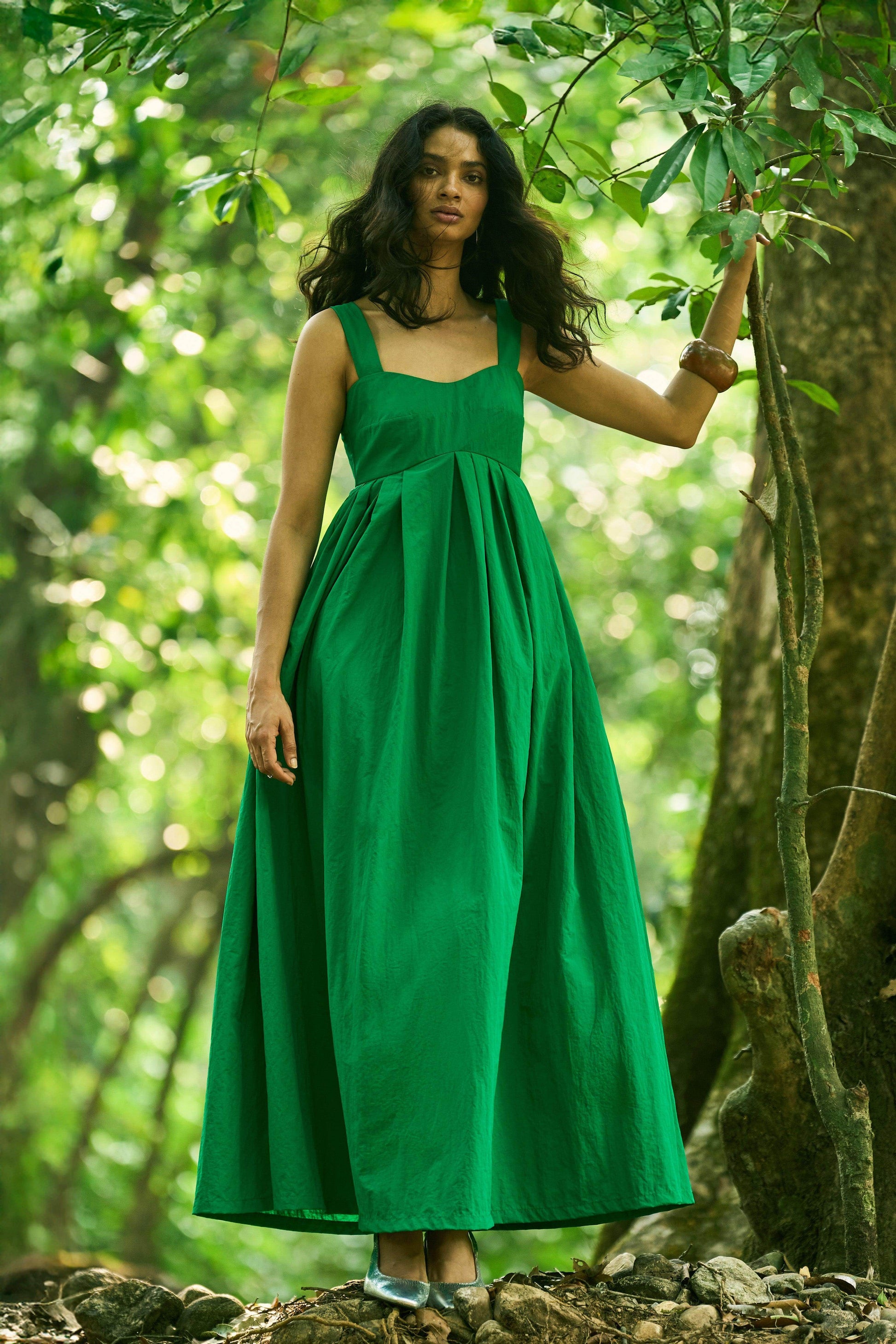 GREEN FLARED GOWN - dash and dot