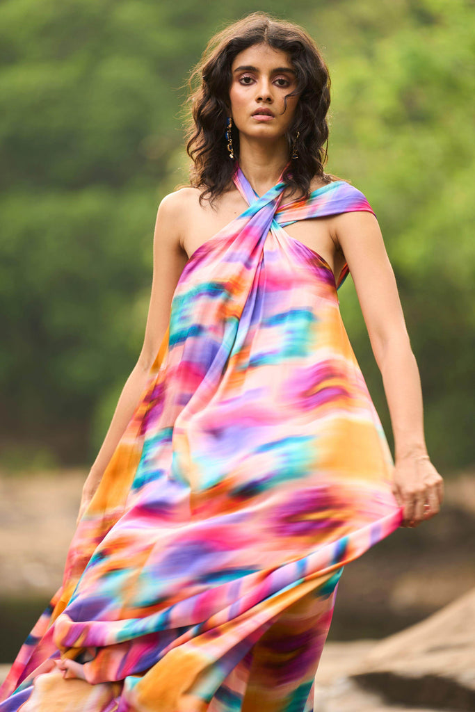 PRINTED HALTER FLARED DRESS - dash and dot dash and dot
