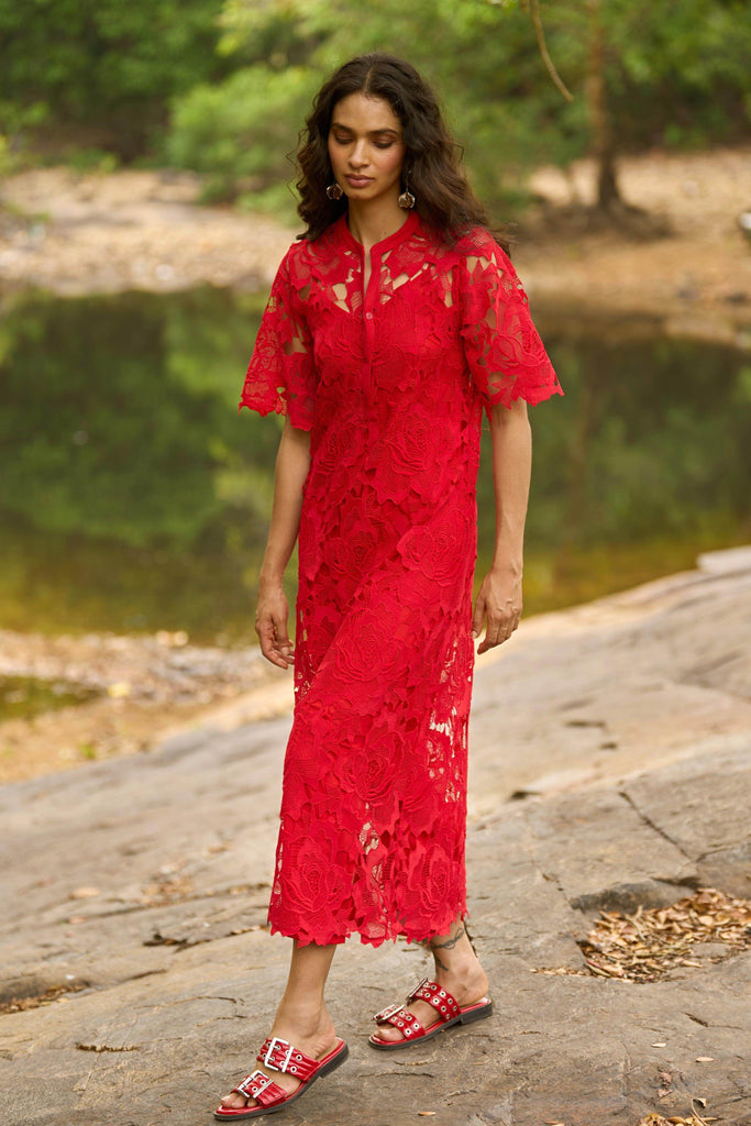 RED LACE MIDI - dash and dot dash and dot