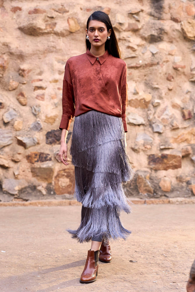 CASCADING FRINGE MAXI SKIRT - dash and dot dash and dot