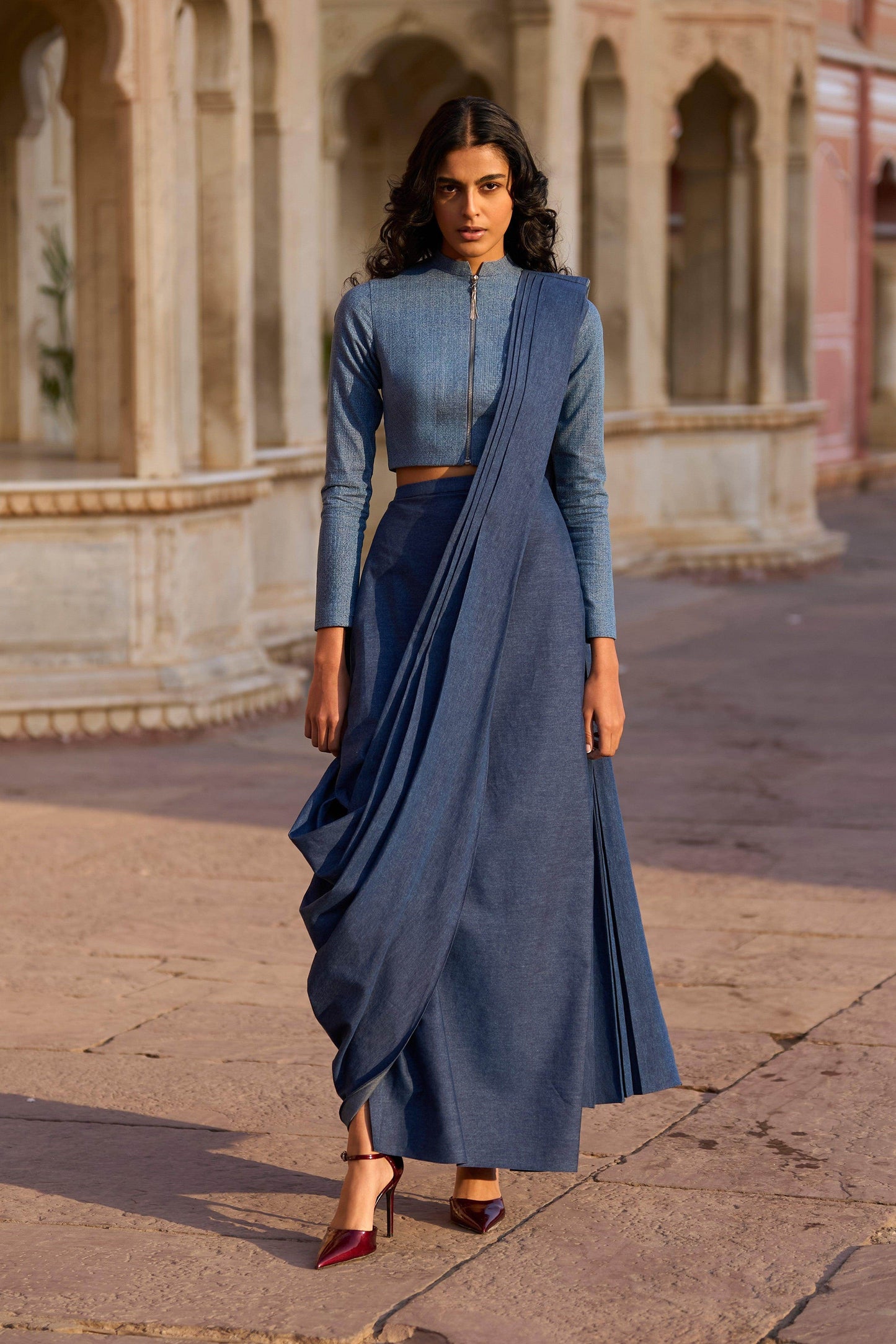 DENIM ZIP SHIRT AND SARI SKIRT - dash and dot