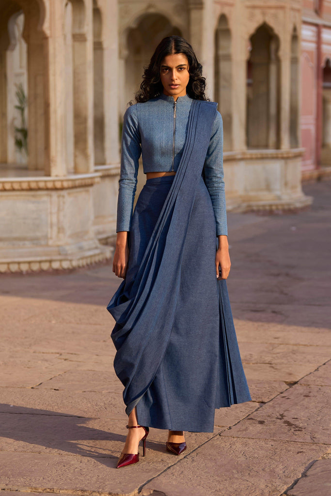 DENIM ZIP SHIRT AND SARI SKIRT - dash and dot dash and dot