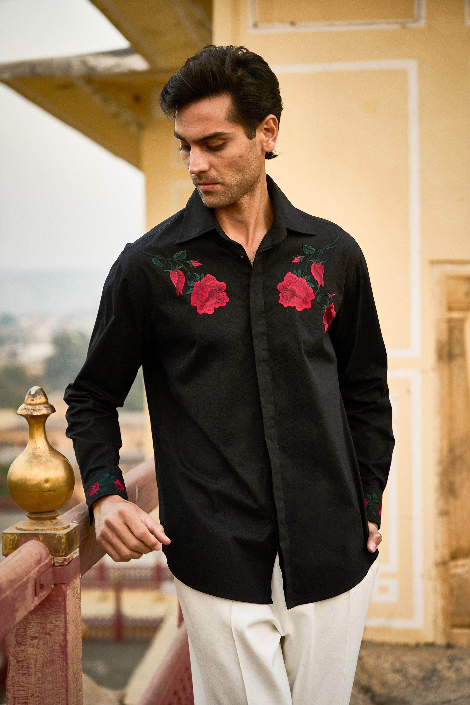 EMBROIDERED ROSE SHIRT - dash and dot