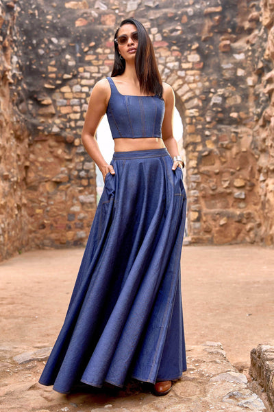 DENIM CORSET AND MAXI SKIRT SET - dash and dot