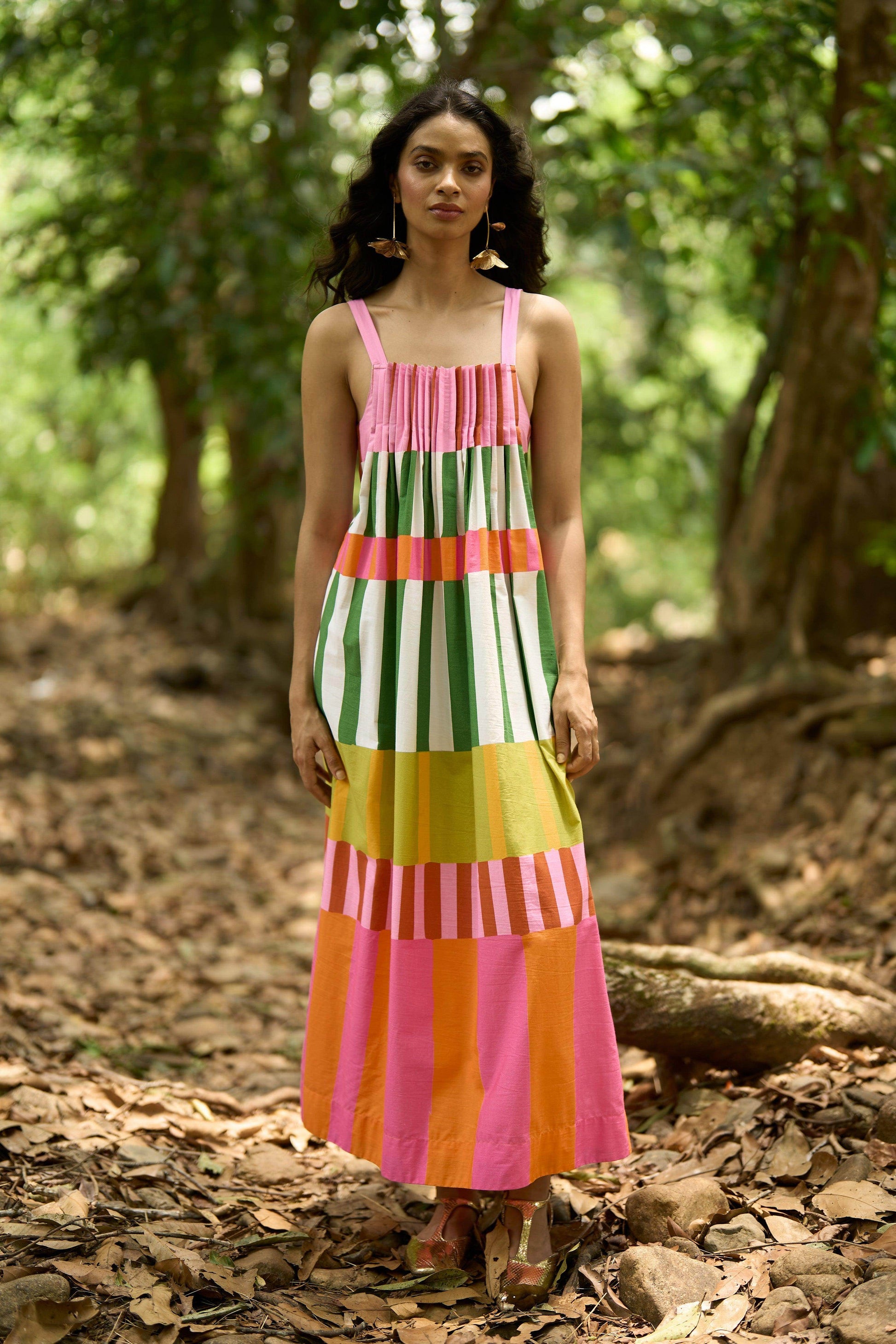 MULTI-STRIPE POPLIN MIDI - dash and dot