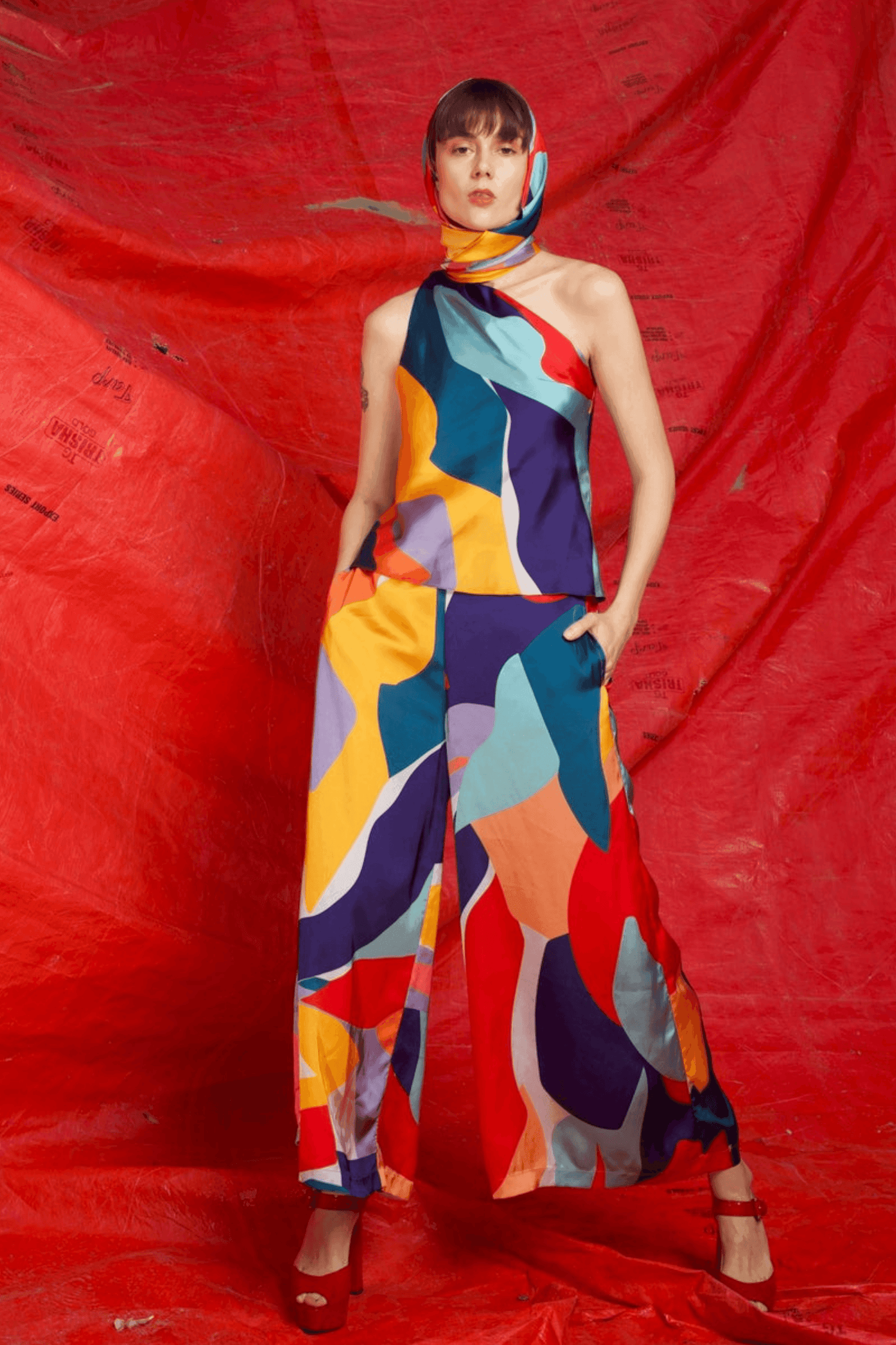 ABSTRACT DRAPED SCARF SET - dash and dot