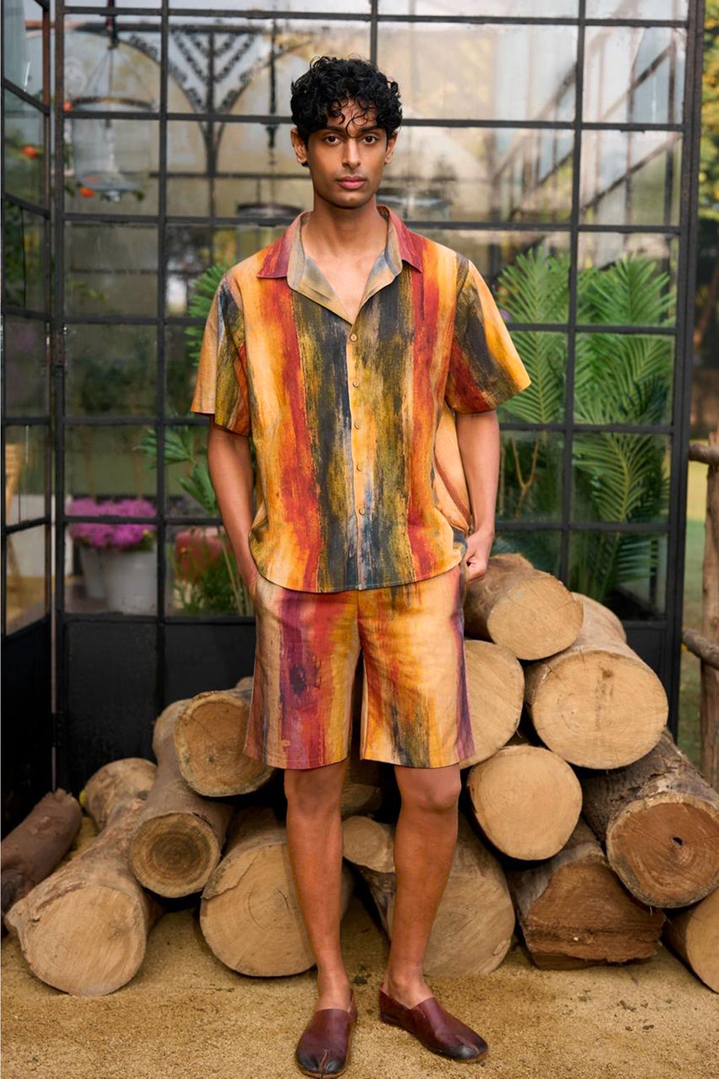 LINEN ABSTRACT WATERCOLOUR SHORTS