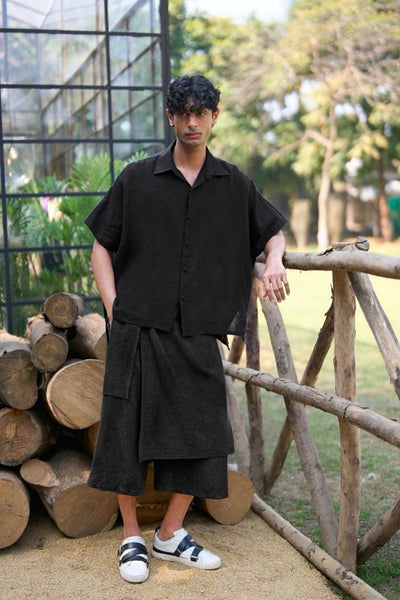 LINEN BOXY SHIRT & DRAPE PANEL CROP PANT