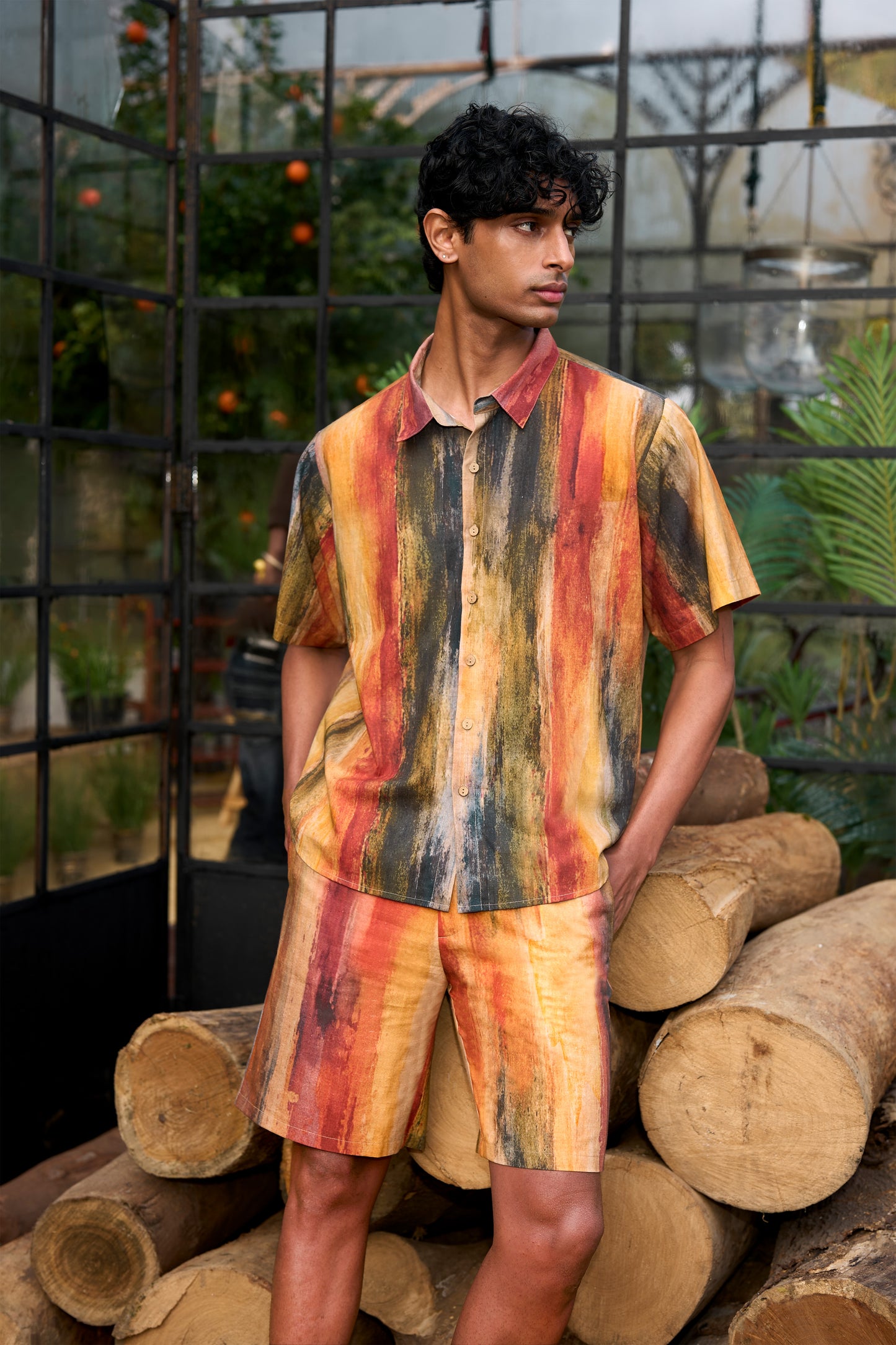 LINEN ABSTRACT WATERCOLOUR SHORTS