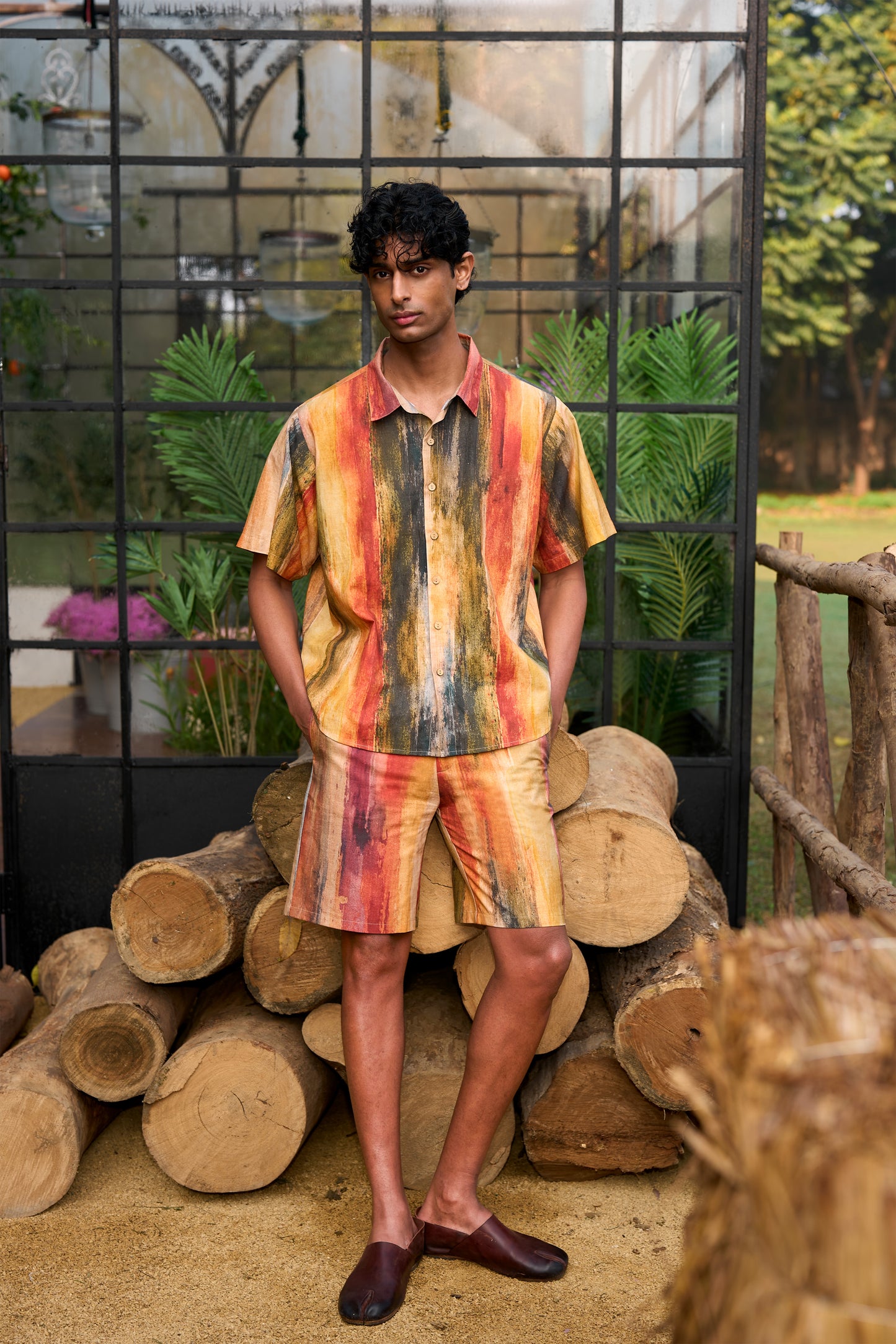 LINEN ABSTRACT WATERCOLOUR SHORTS