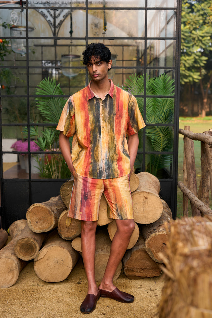 LINEN ABSTRACT WATERCOLOUR SHORTS dash and dot