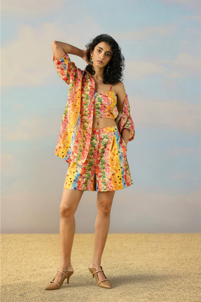 BOTANICAL STRIPE PRINT BRALETTE, SHIRT & SHORTS SET dash and dot