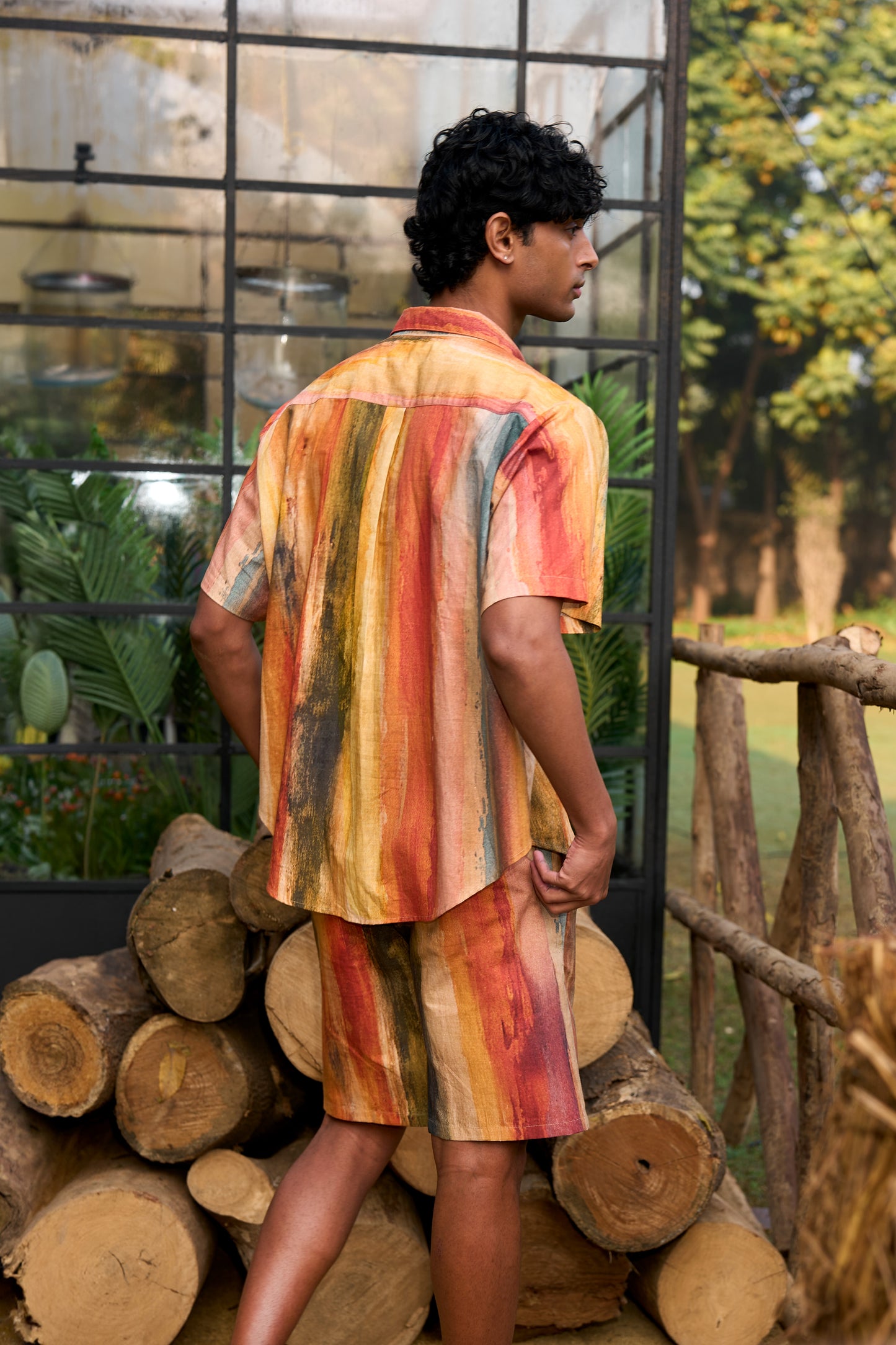 LINEN ABSTRACT WATERCOLOUR SHORTS