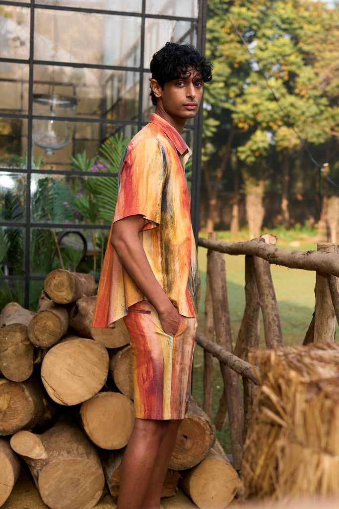 LINEN ABSTRACT WATERCOLOUR SHIRT dash and dot