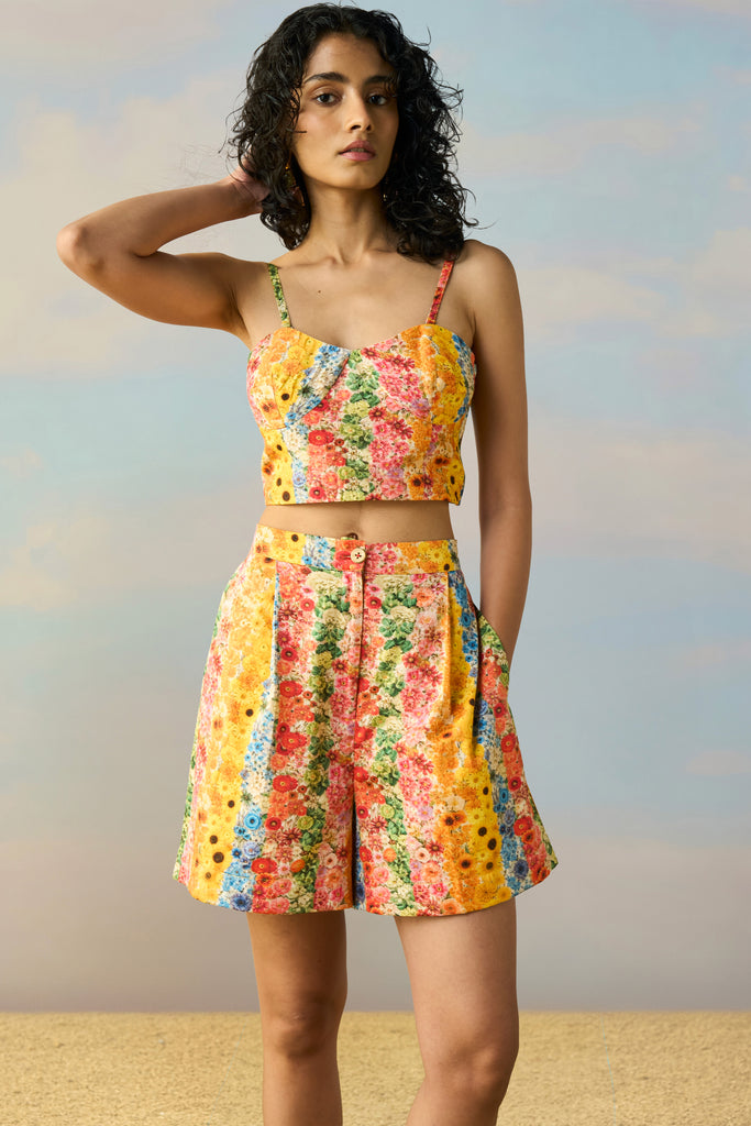 BOTANICAL STRIPE PRINT BRALETTE, SHIRT & SHORTS SET dash and dot