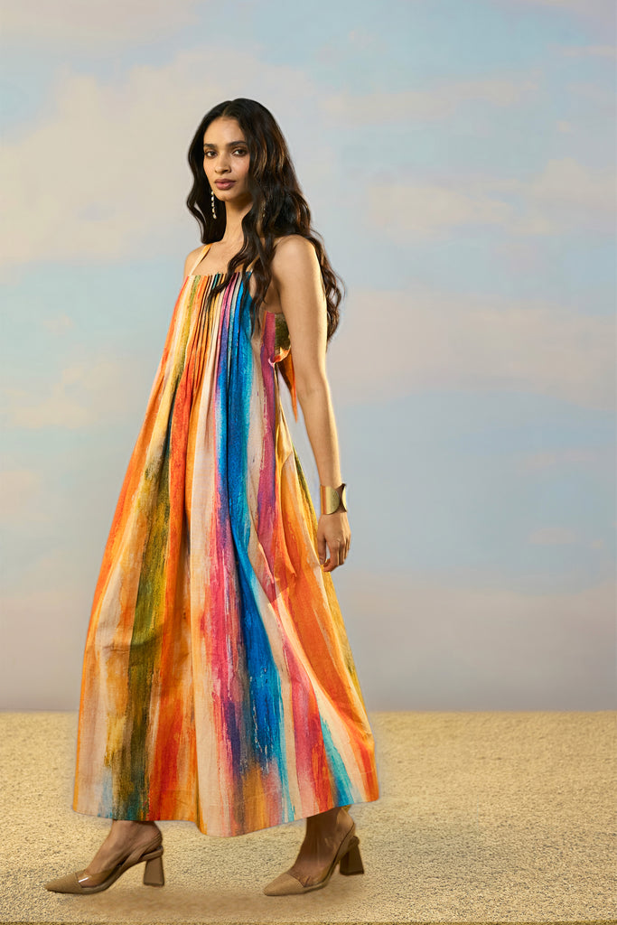 LINEN ABSTRACT WATERCOLOUR MAXI dash and dot