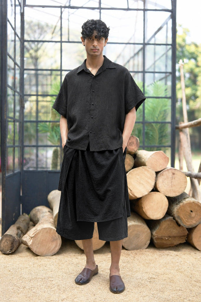 LINEN BOXY SHIRT & DRAPE PANEL CROP PANT dash and dot