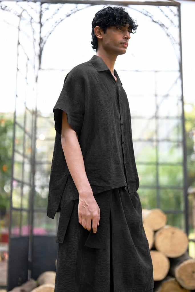 LINEN BOXY SHIRT & DRAPE PANEL CROP PANT dash and dot
