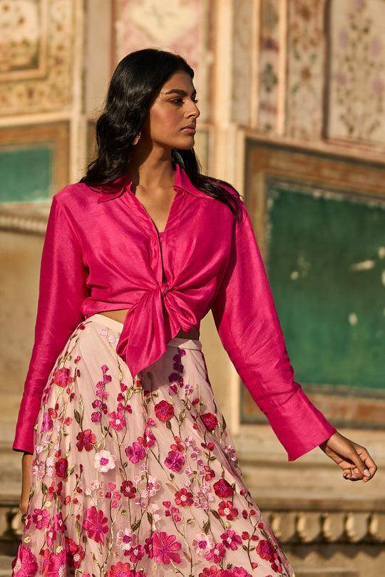 FRONT TIE TOP & 3D FLORAL LACE SKIRT - dash and dot