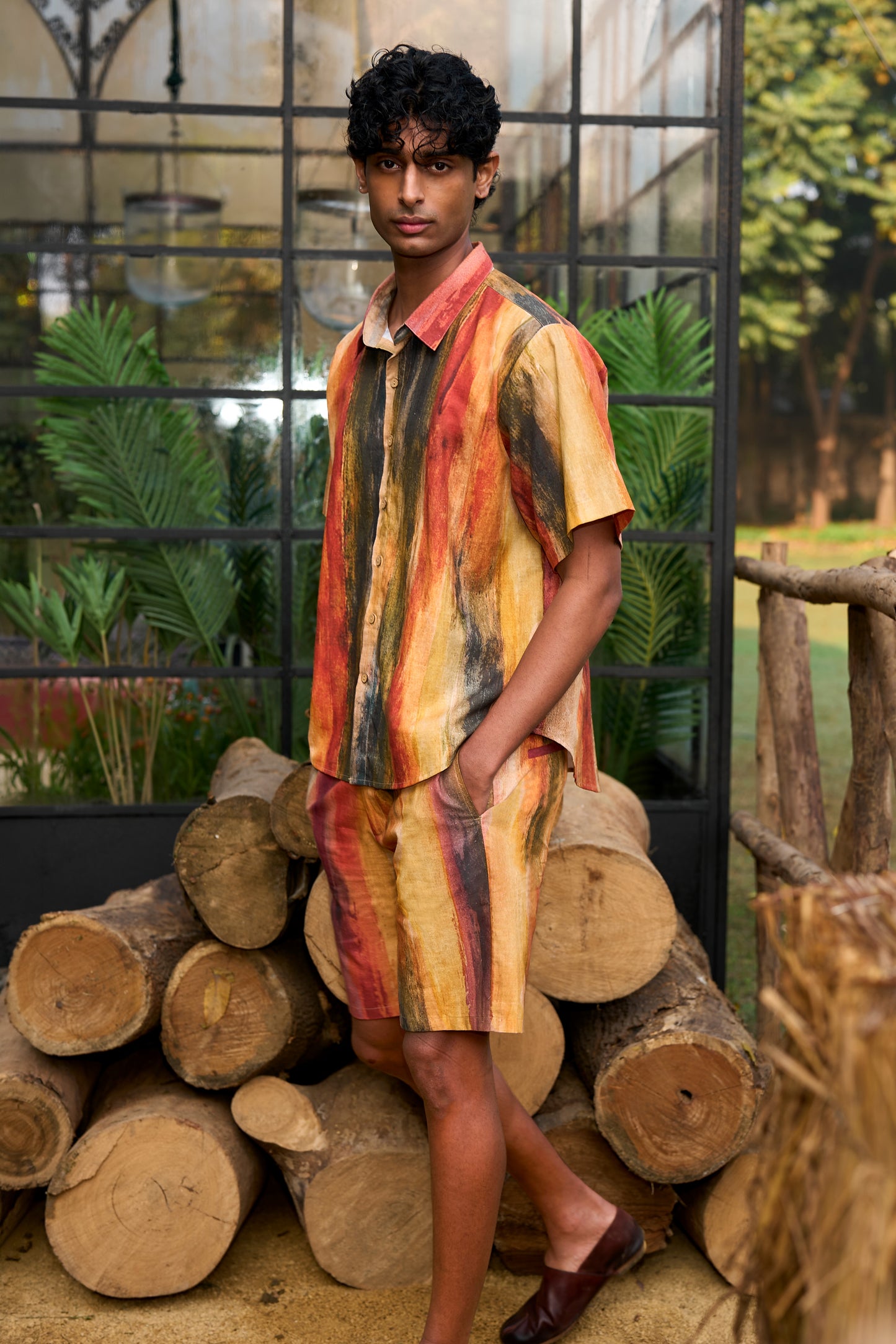 LINEN ABSTRACT WATERCOLOUR SHORTS SET