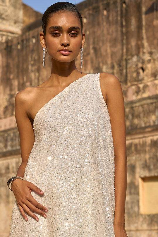 PEARL EMBROIDERED ONE SHOULDER TOP & IVORY CULOTTE - dash and dot dash and dot