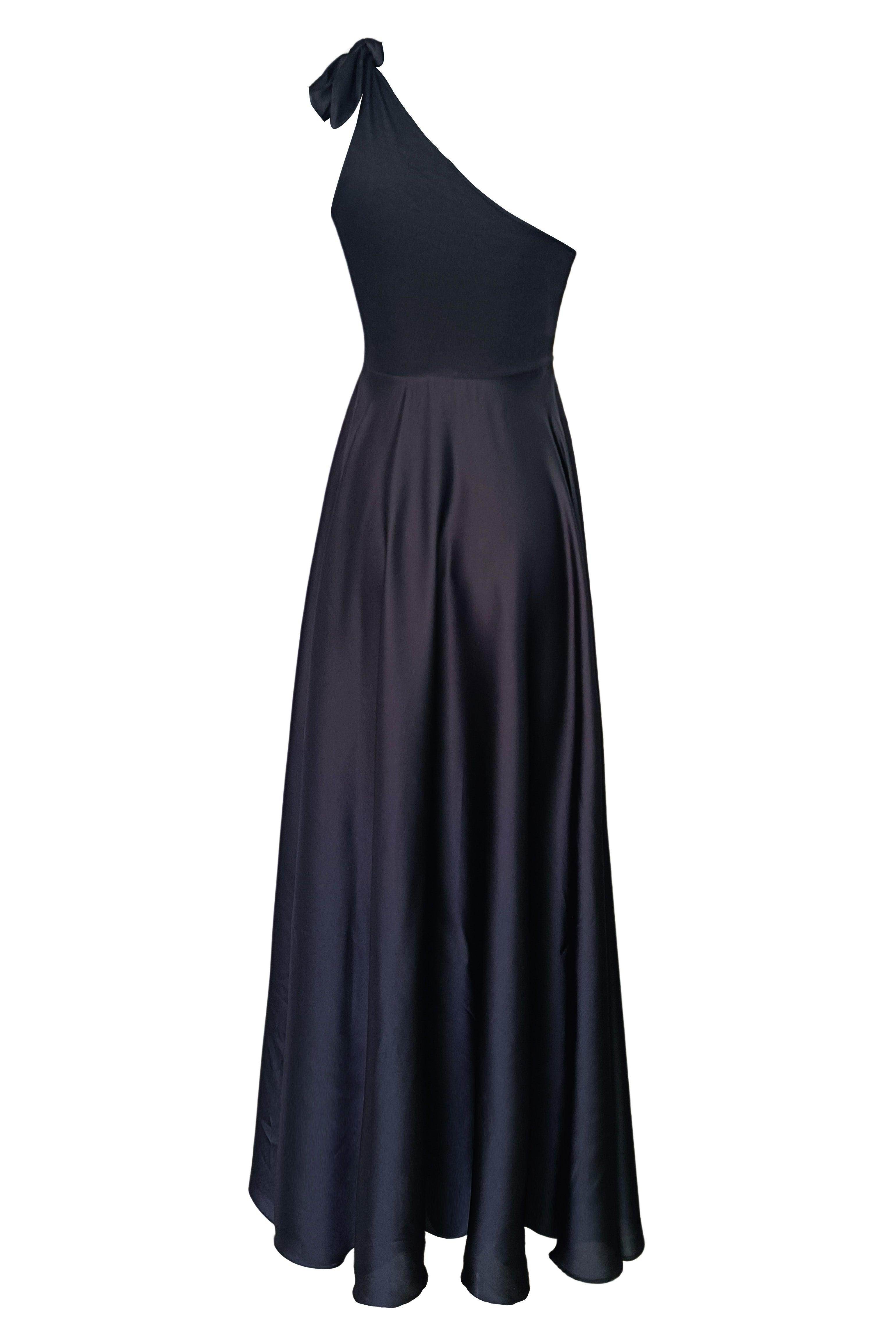 one shoulder fit and flare dress One Shoulder Draped Fit and Flare Mikado Gown