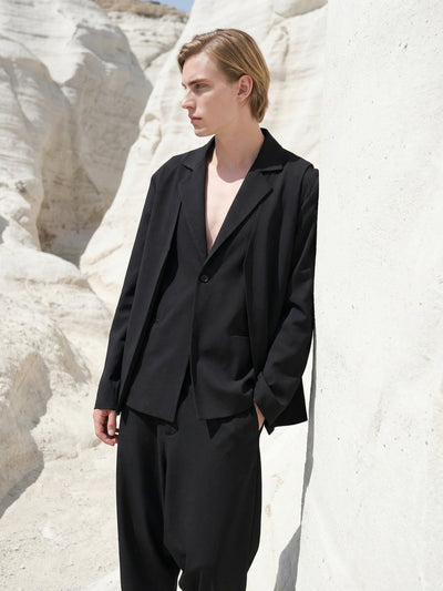 LAYERED BLAZER AND DROP CROTCH PANT