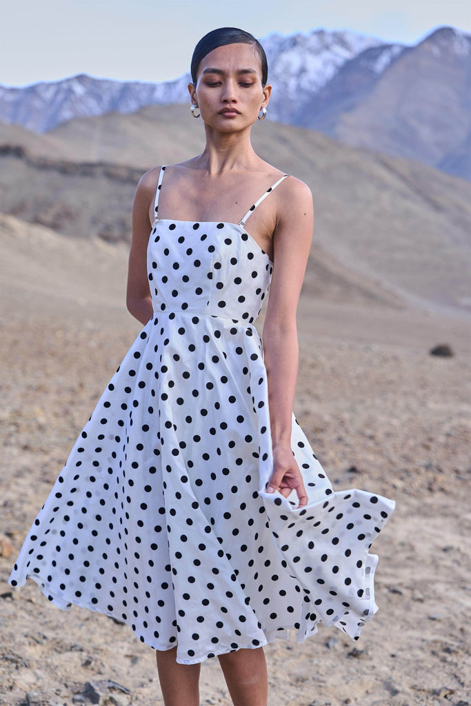 POLKA DOT FLARED DRESS - dash and dot dash and dot