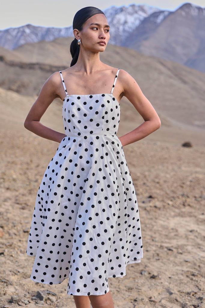 POLKA DOT FLARED DRESS - dash and dot dash and dot